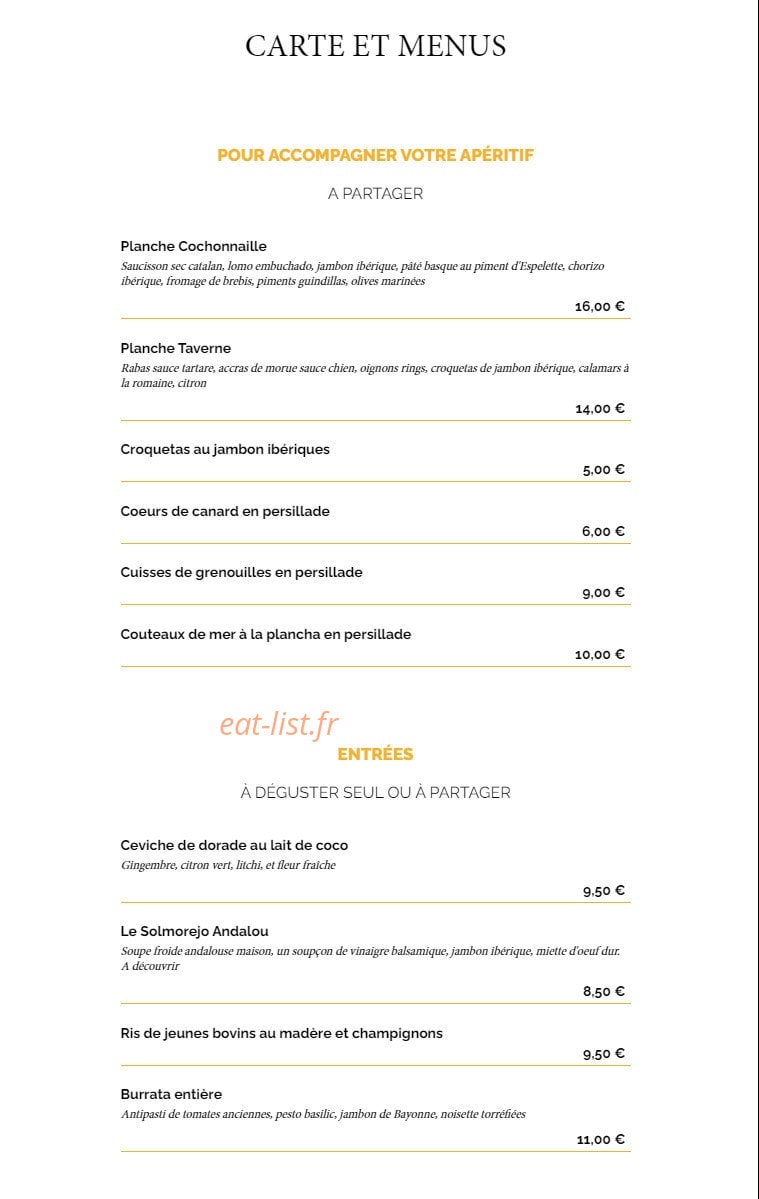 La Taverne — carte page 1