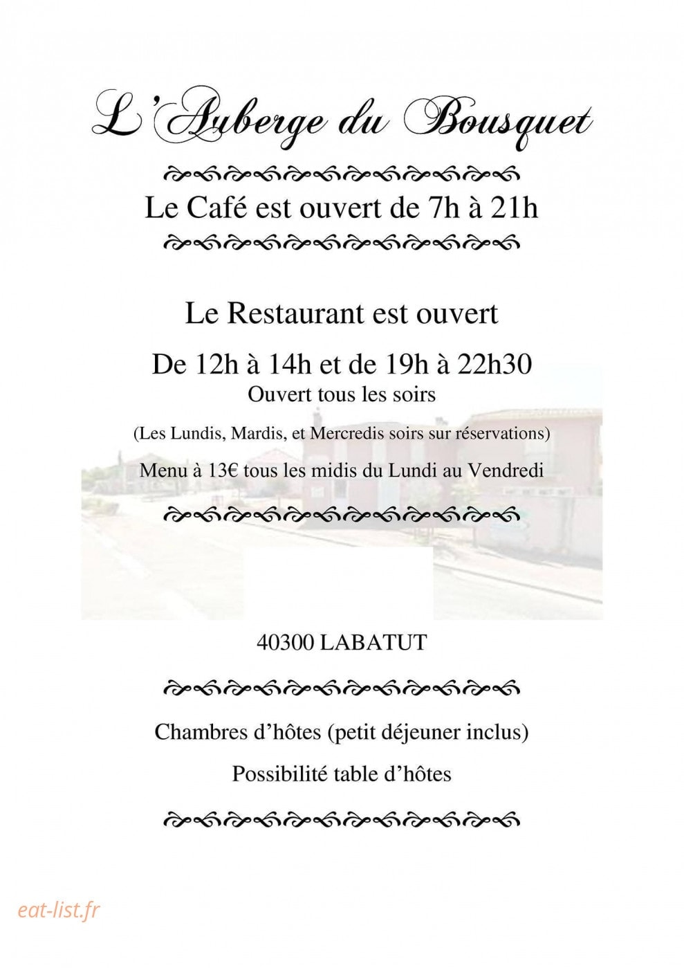 L'auberge du Bousquet — carte page 1