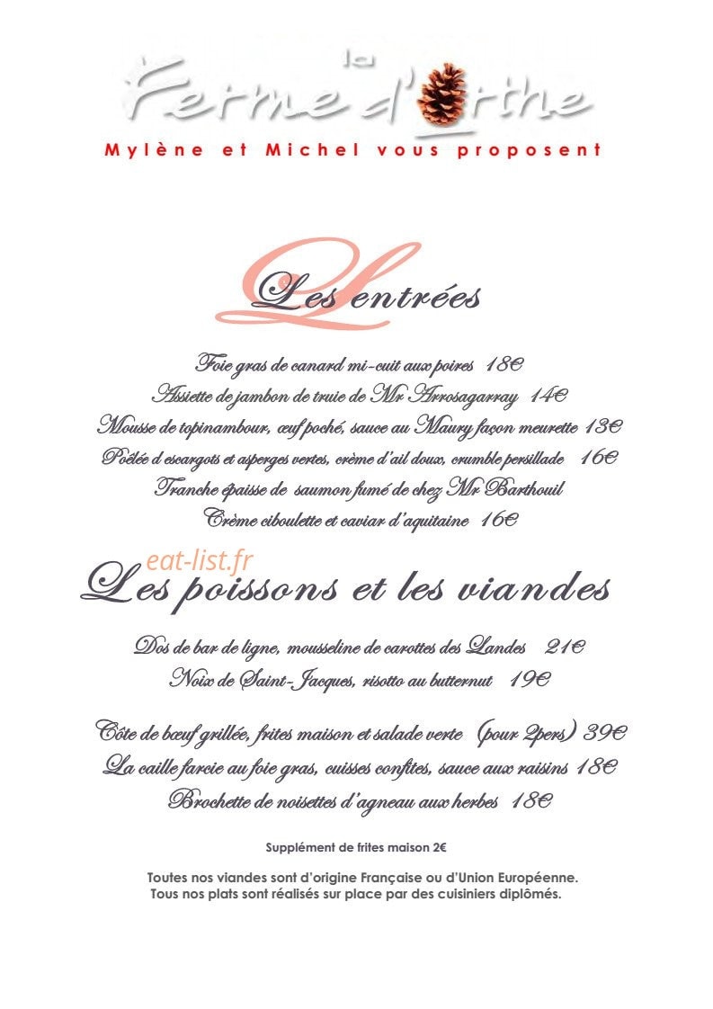 La Ferme d'Orthe — carte page 1