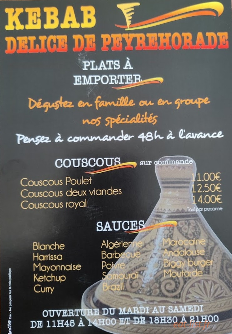 Kebab Le Délice de Peyrehorade — carte page 1