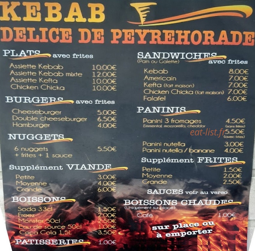 Kebab Le Délice de Peyrehorade — carte page 2