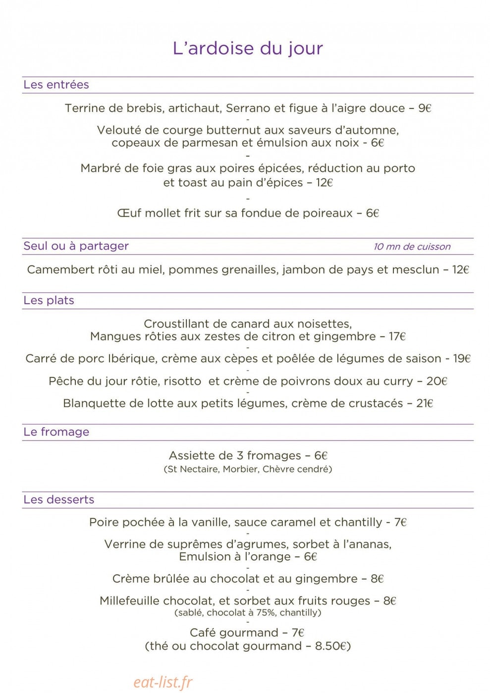 Bistro Gnàc E Pause — carte page 1