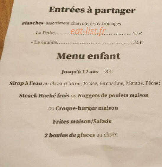 Alegria Bistrot — carte page 1