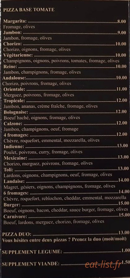Toli Pizza — carte page 3