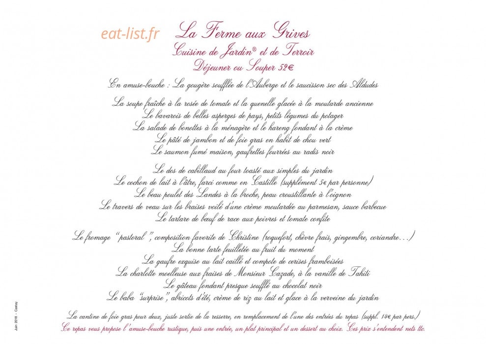 La Ferme Aux Grives — carte page 1