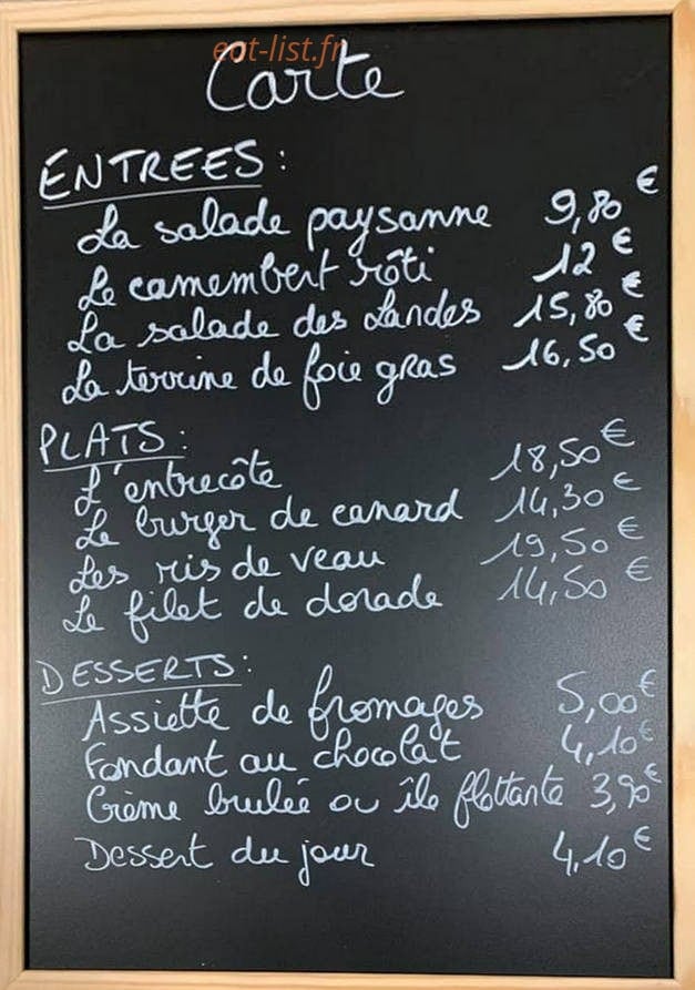 Le Bistrot d'Eugénie — carte page 1