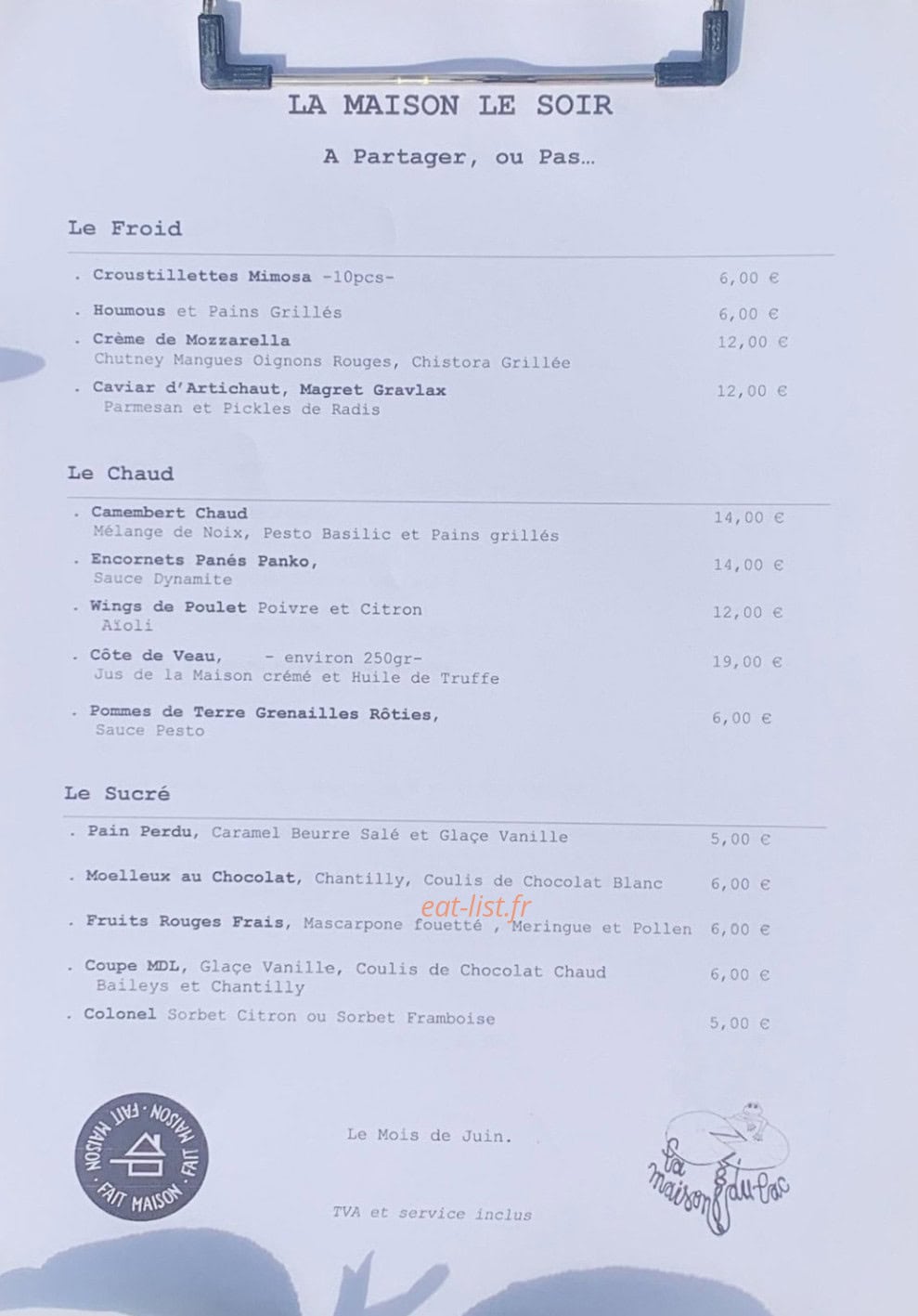 La Maison du Lac — carte page 1