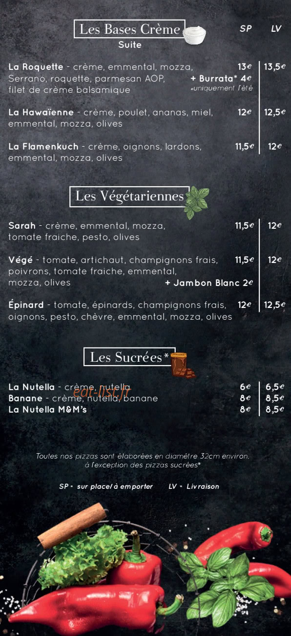 Carte et menu de Entre Amis à Arsague — Bases crème, végétarienne...