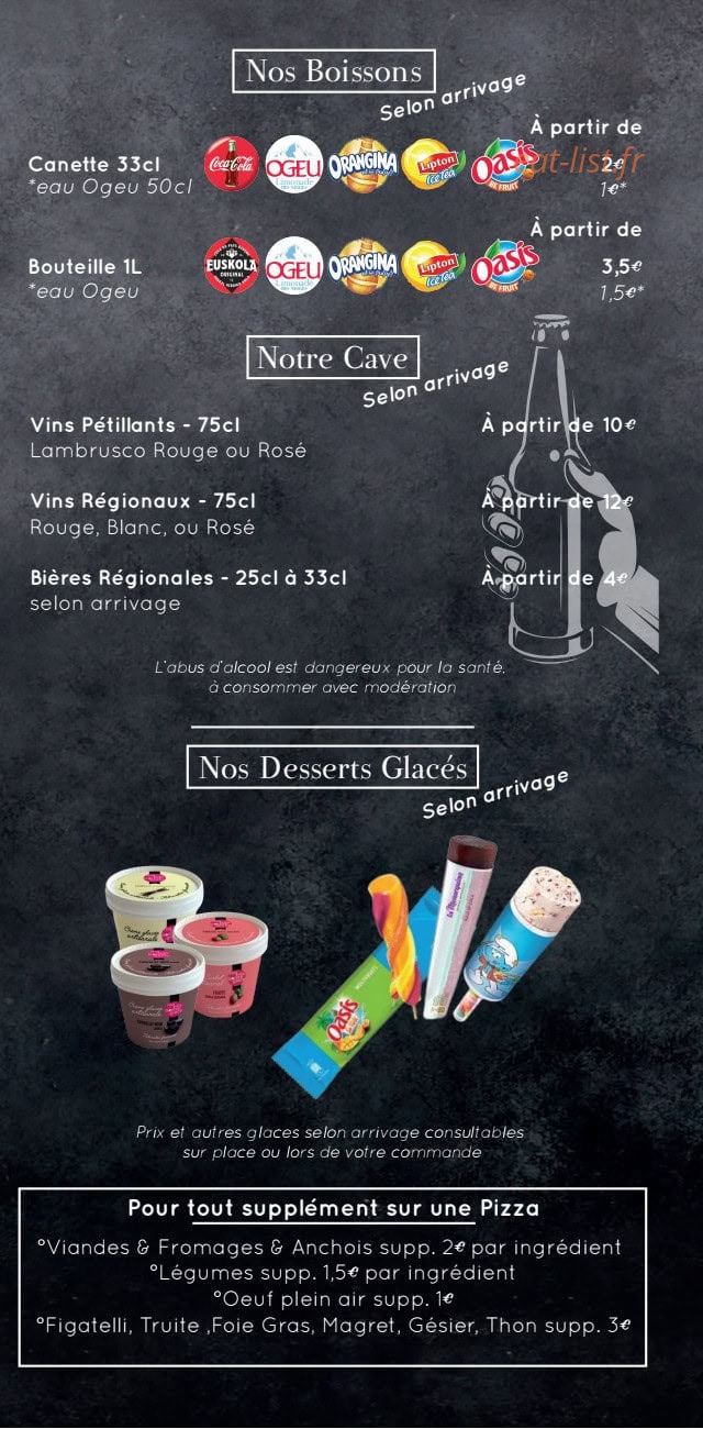 Carte et menu de Entre Amis à Arsague — Cave, desserts