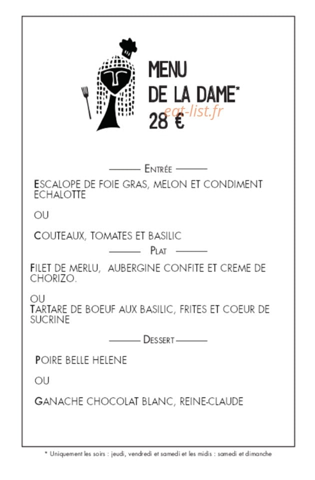 Le bistroquet de la dame — carte page 1