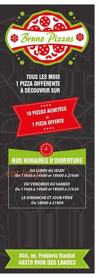 Bruno pizzas — carte page 1
