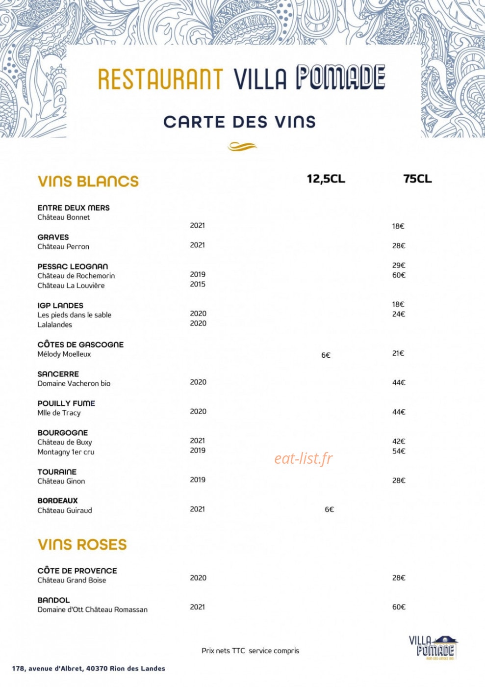 Villa Pomade — carte page 2