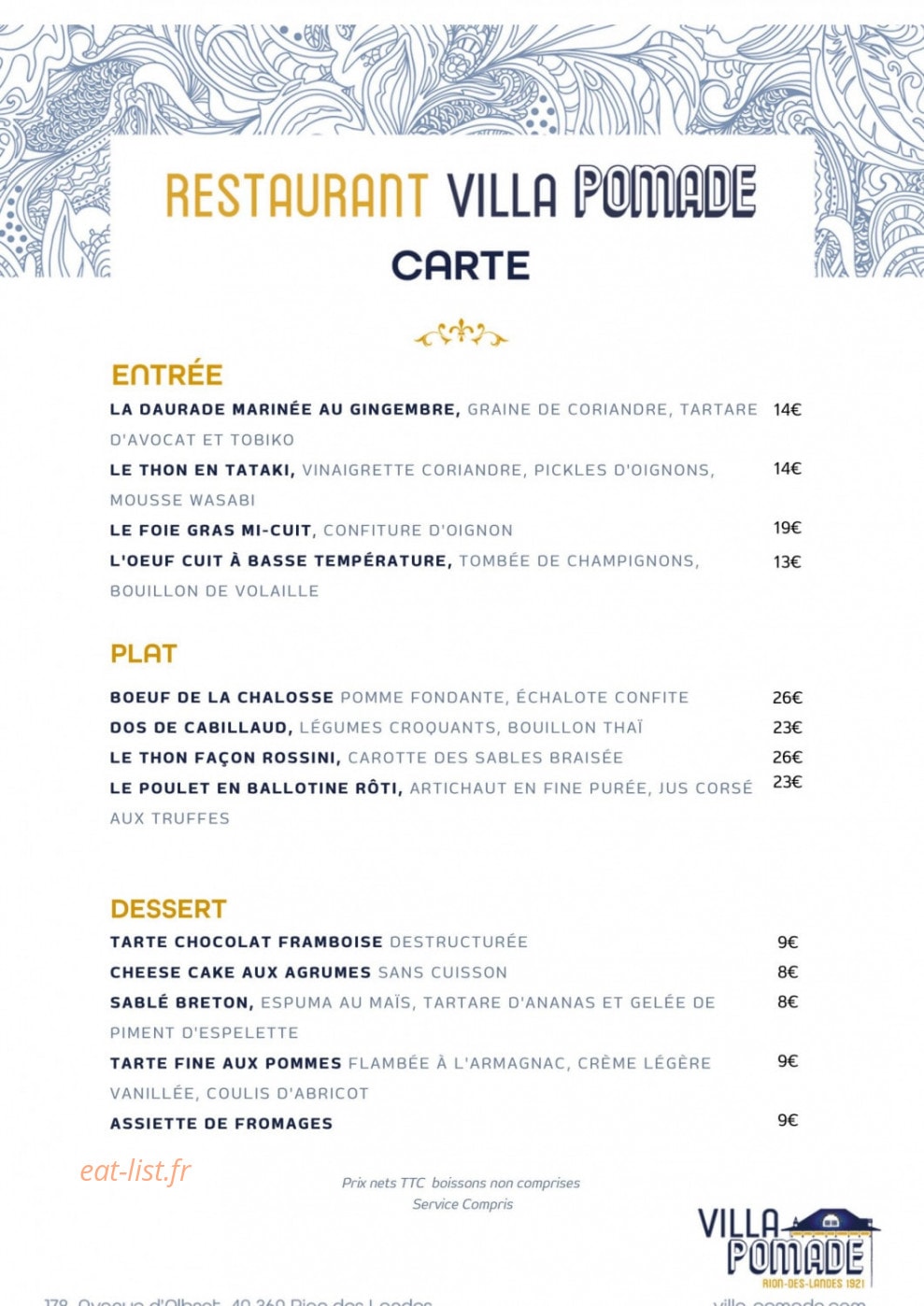 Villa Pomade — carte page 1