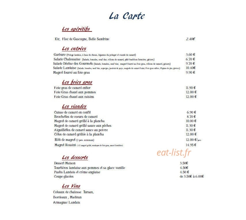 Déesse des Gourmets — carte page 1
