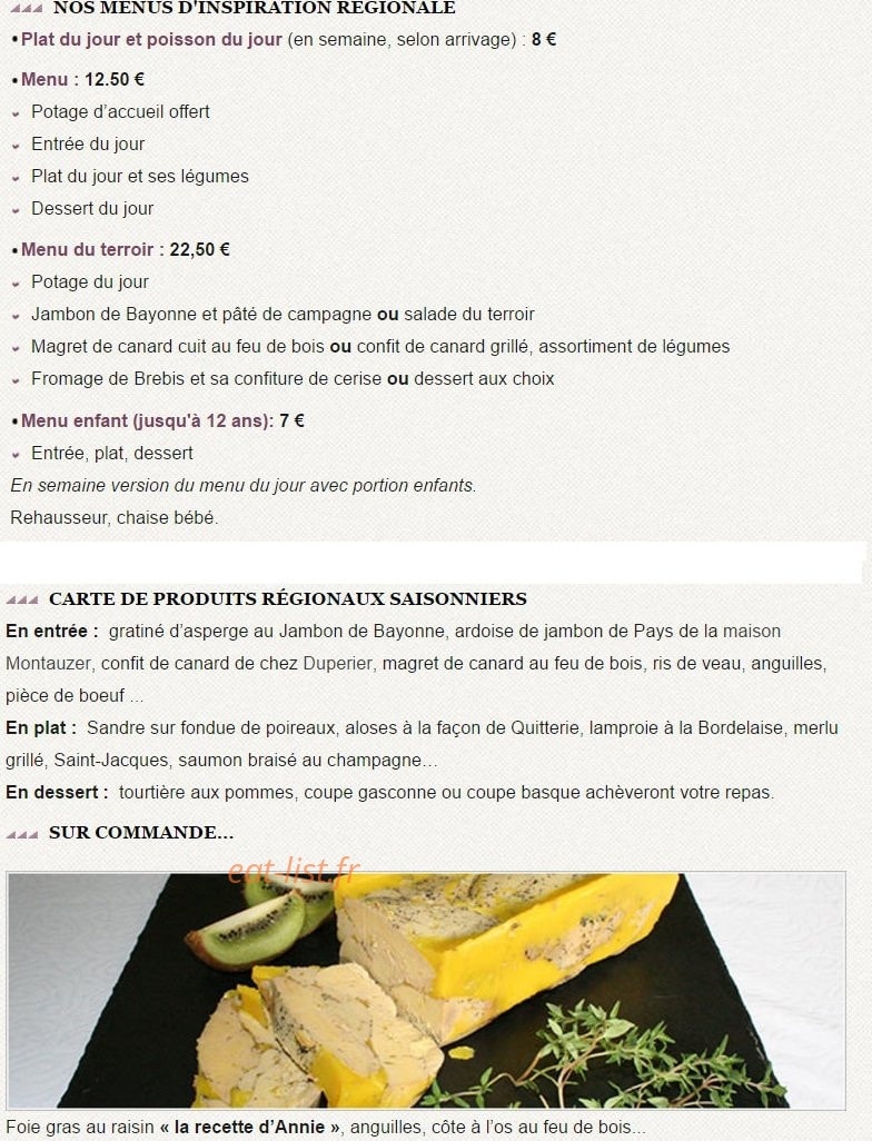 L'Auberge de Gamarde les Bains — carte page 1
