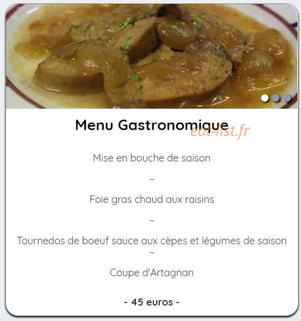 Carte et menu de Aux tauzins à Montfort en Chalosse — menu 45€