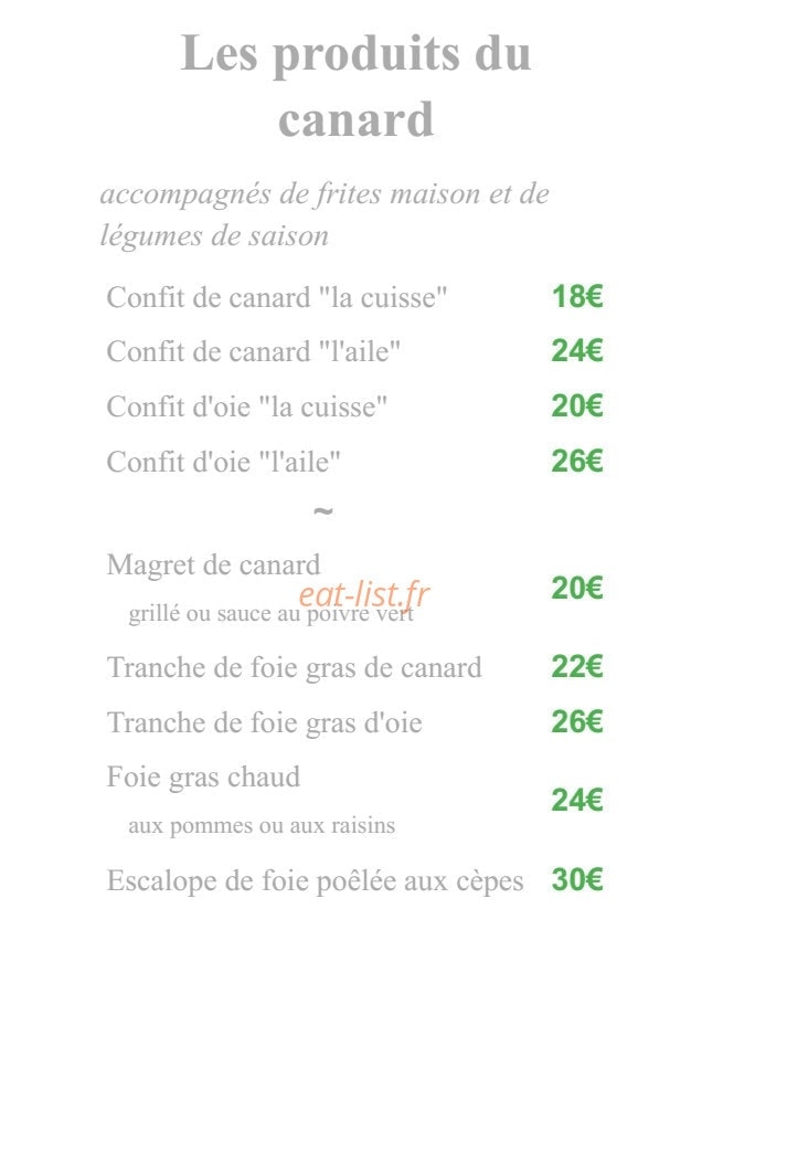 Carte et menu de Aux tauzins à Montfort en Chalosse — les produits du canard