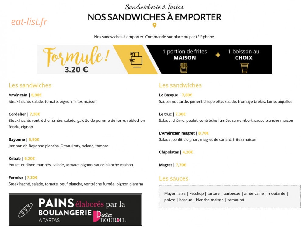 Sandwicherie des Cordeliers — carte page 1