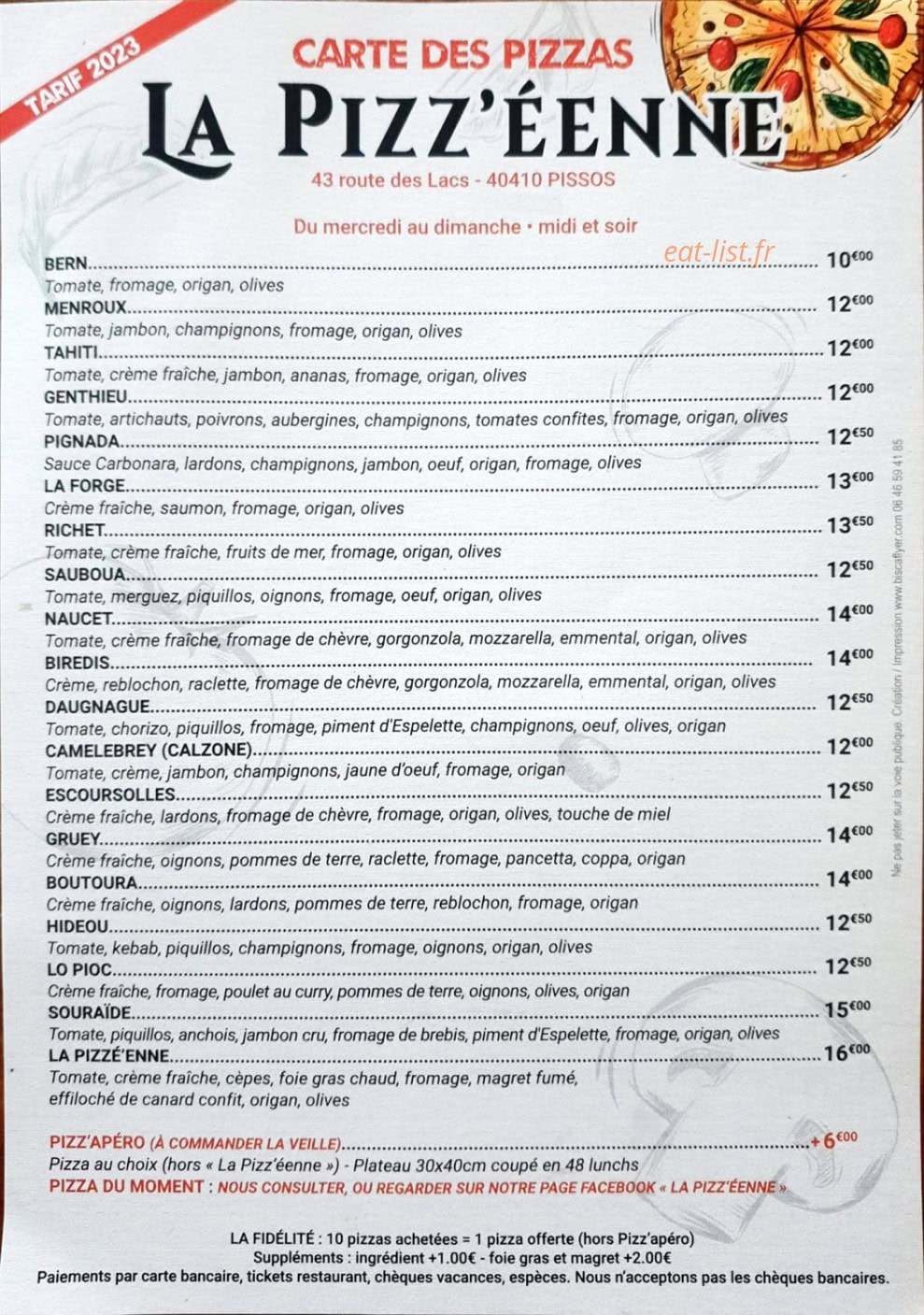 La Pizz'eenne — carte page 1
