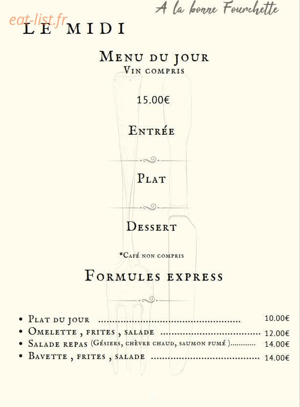 A la Bonne Fourchette — carte page 2
