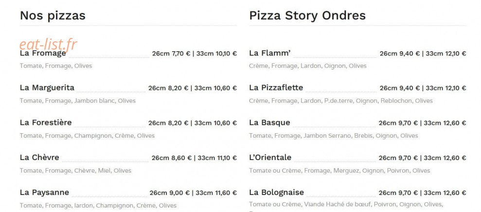 Pizza Story — carte page 1