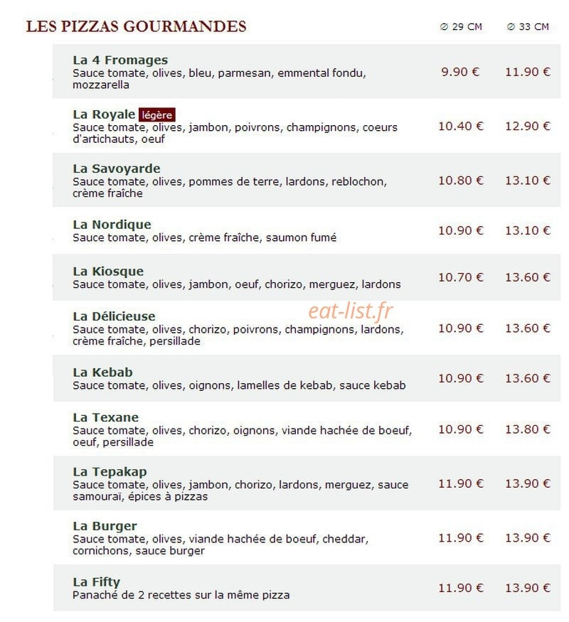 Le Kiosque à Pizzas — carte page 1