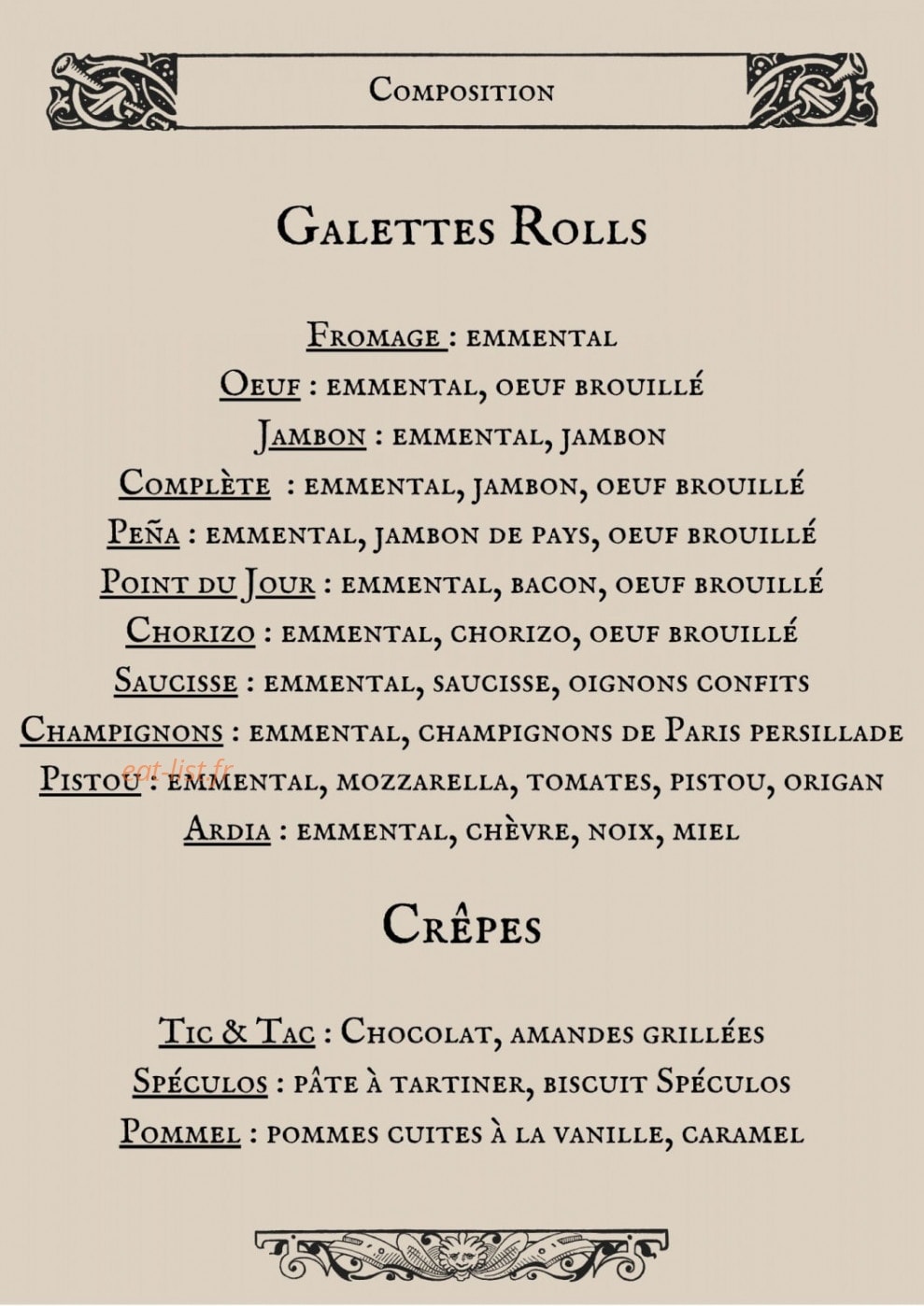 Crêperie Saint Jours — carte page 2