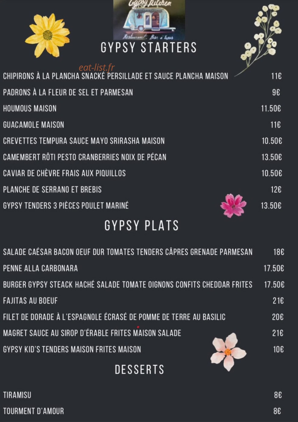 Gypsy kitchen — carte page 1