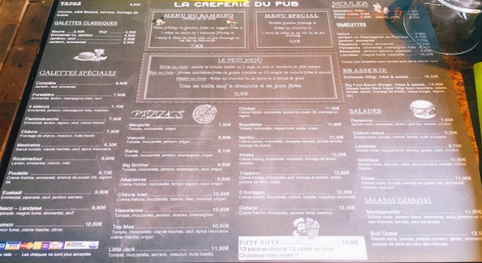 La Crêperie du Pub — carte page 1