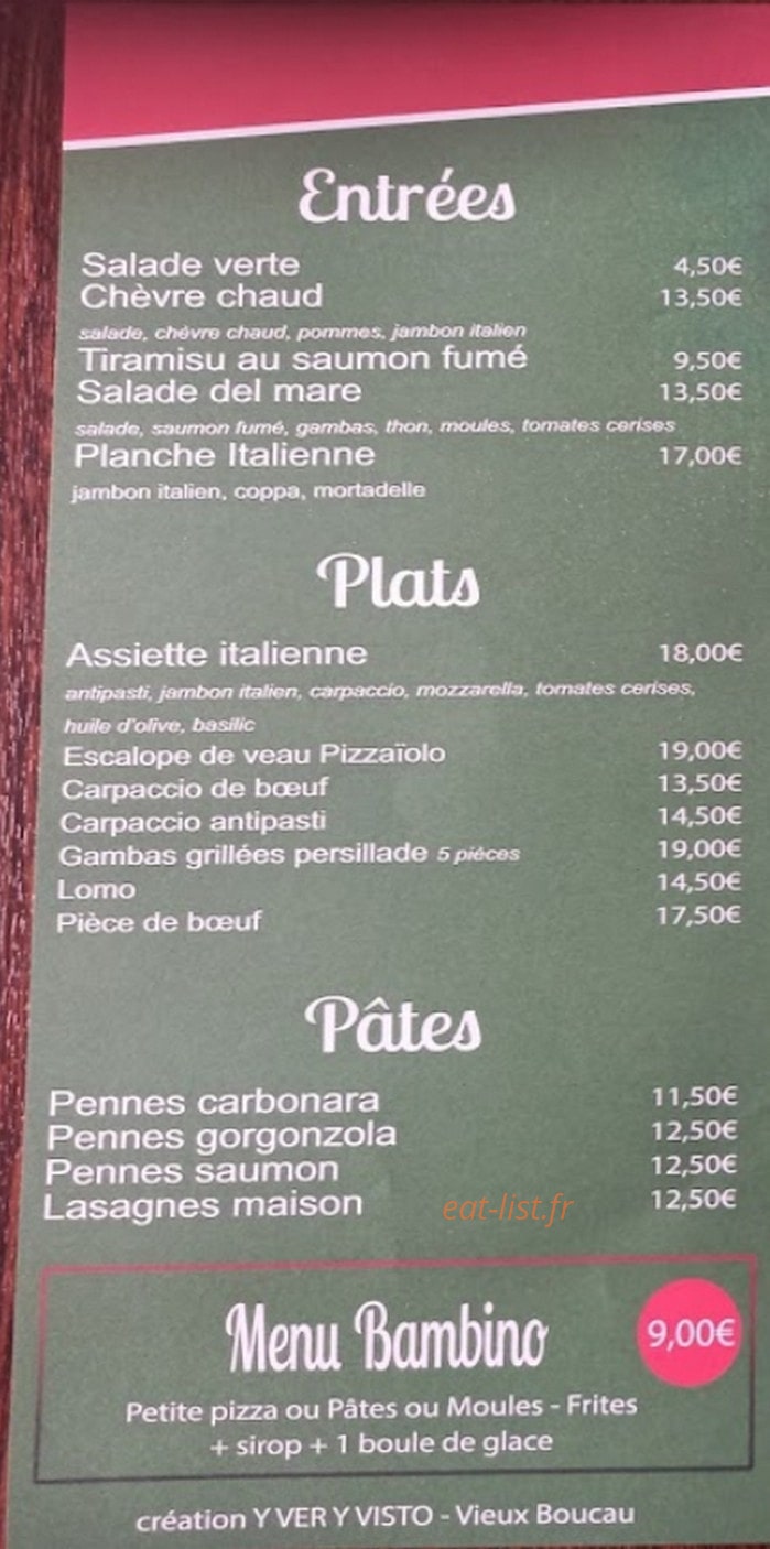 La Pizzeria — carte page 1