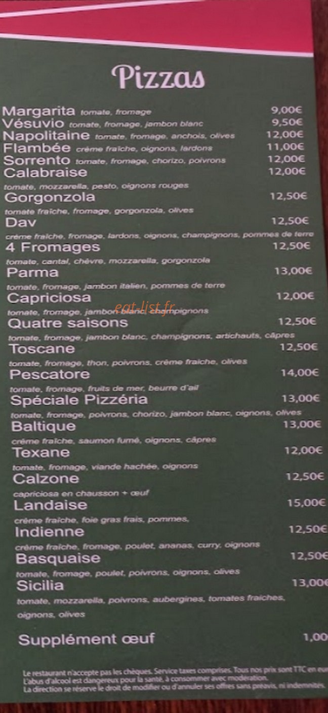 La Pizzeria — carte page 2