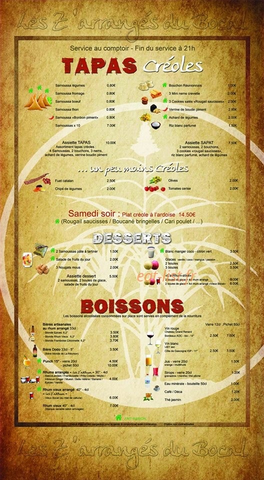 Carte et menu de Les Z'arhum à Vieux Boucau les Bains — tapas, desserts, boissons