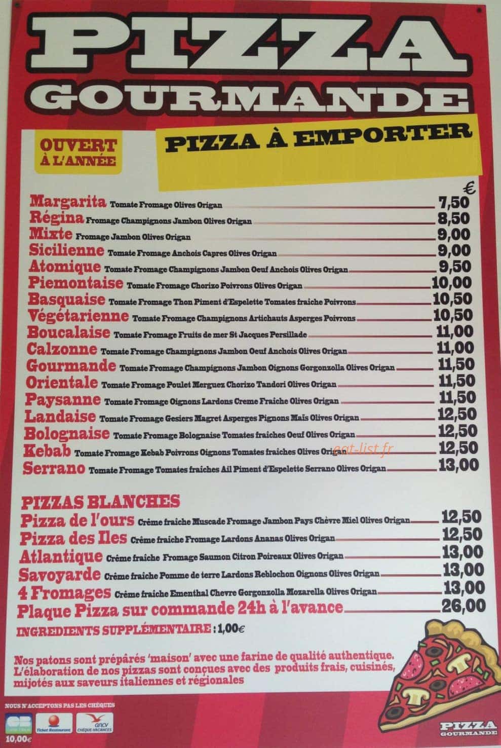 Pizza Gourmande — carte page 1