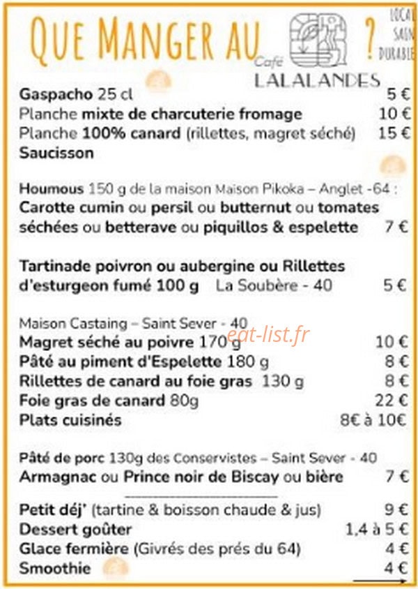 Café Lalalandes — carte page 1