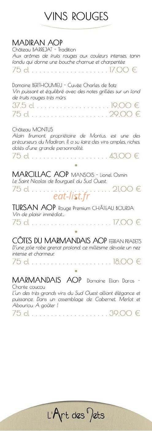 L'Art des Mets — carte page 8