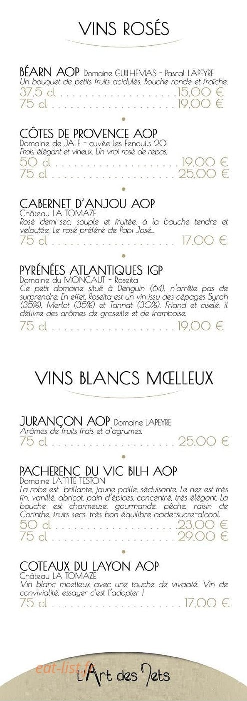 L'Art des Mets — carte page 5