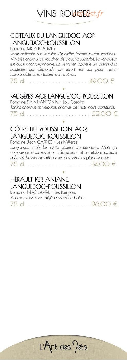 L'Art des Mets — carte page 7