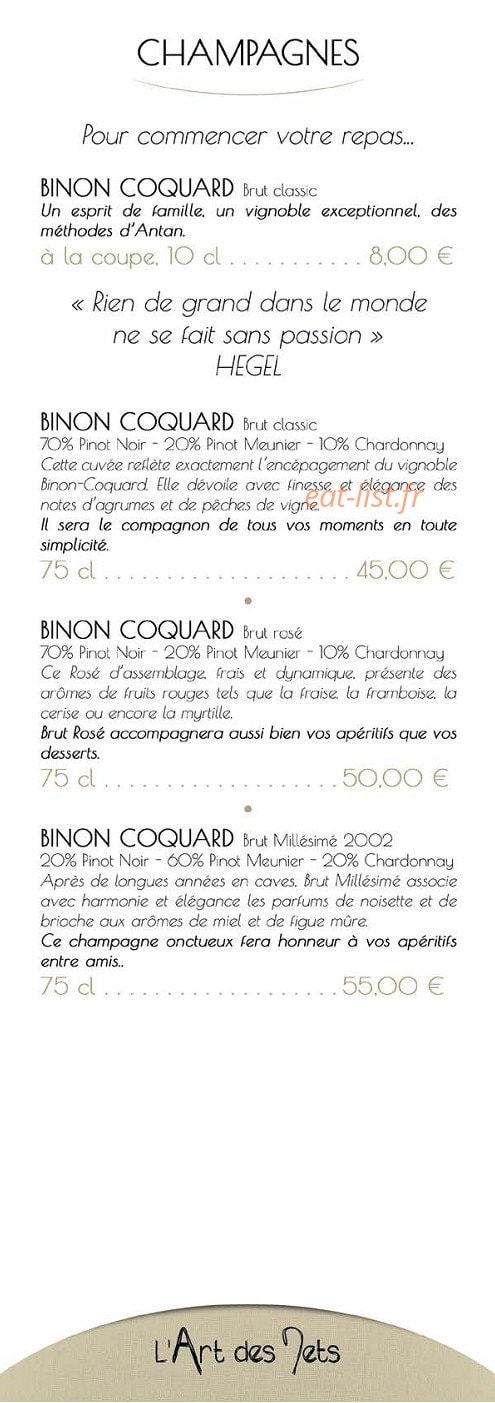 L'Art des Mets — carte page 2