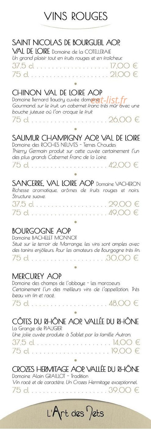L'Art des Mets — carte page 6