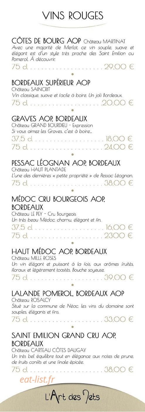 L'Art des Mets — carte page 9