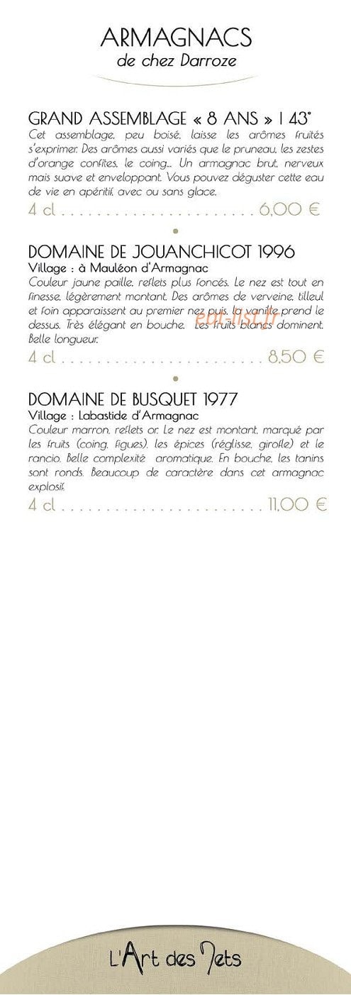 L'Art des Mets — carte page 10