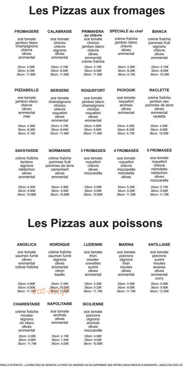 Pizzas Pickouik — carte page 3