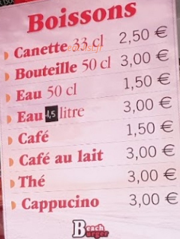 Beach Burger — carte page 1