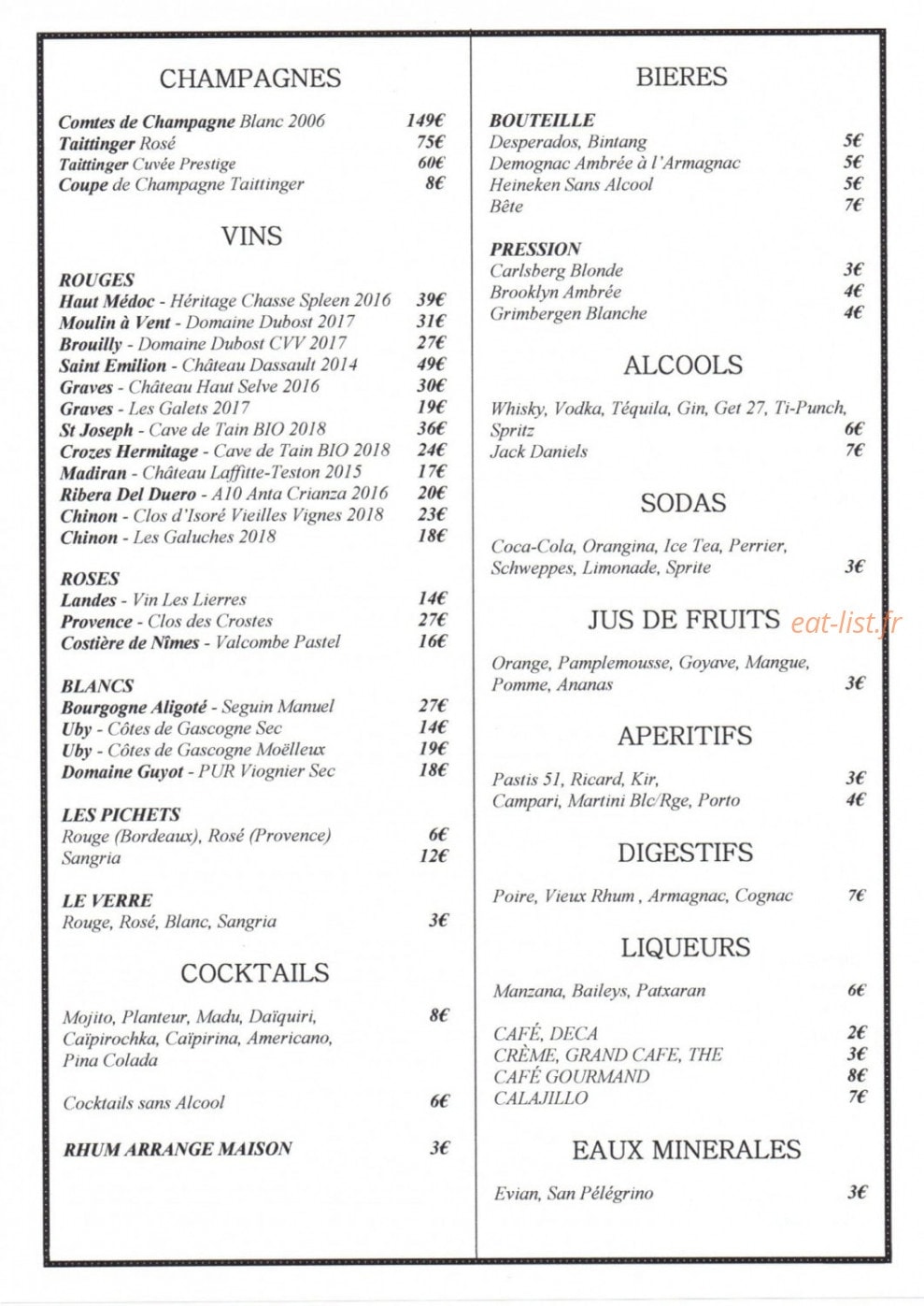 Chez Monette — carte page 1