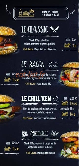 Chill Burger — carte page 1