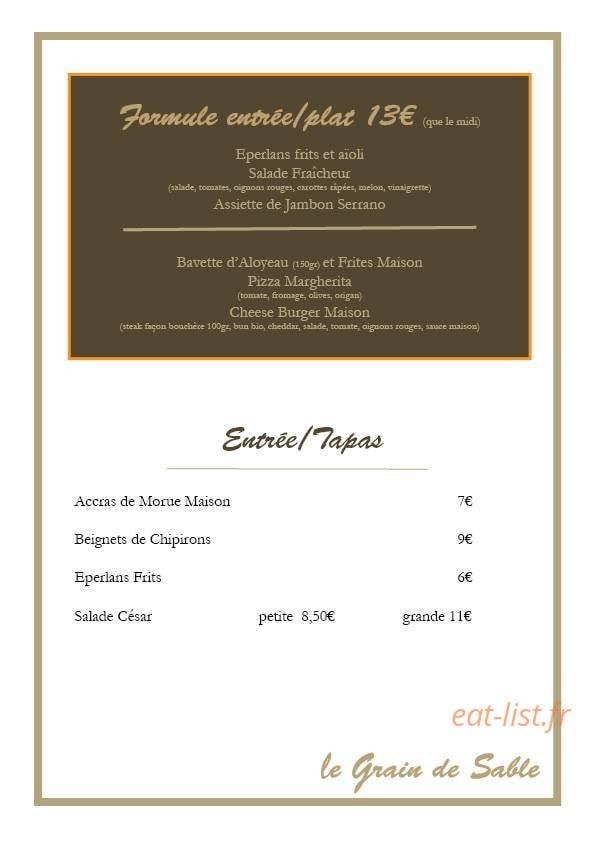 Le Grain de Sable — carte page 1
