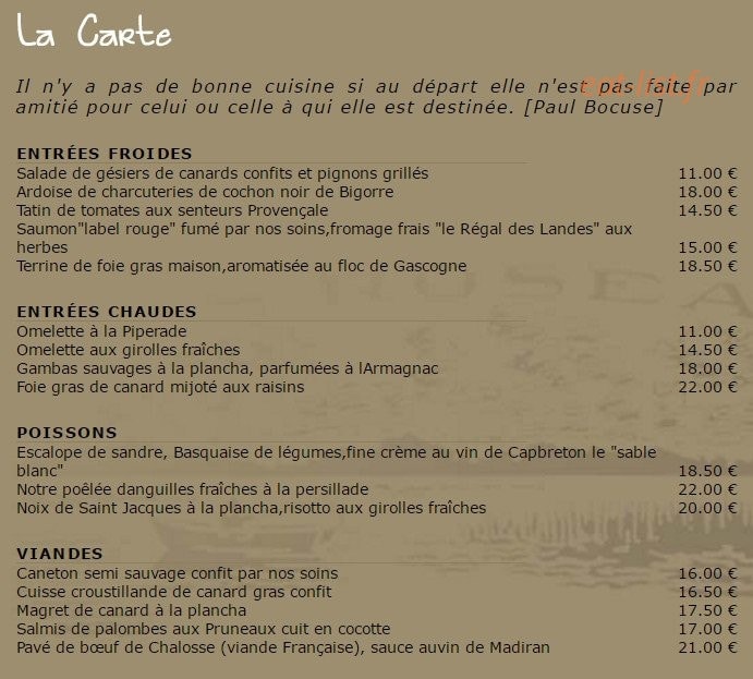 Restaurant Les Roseaux — carte page 2