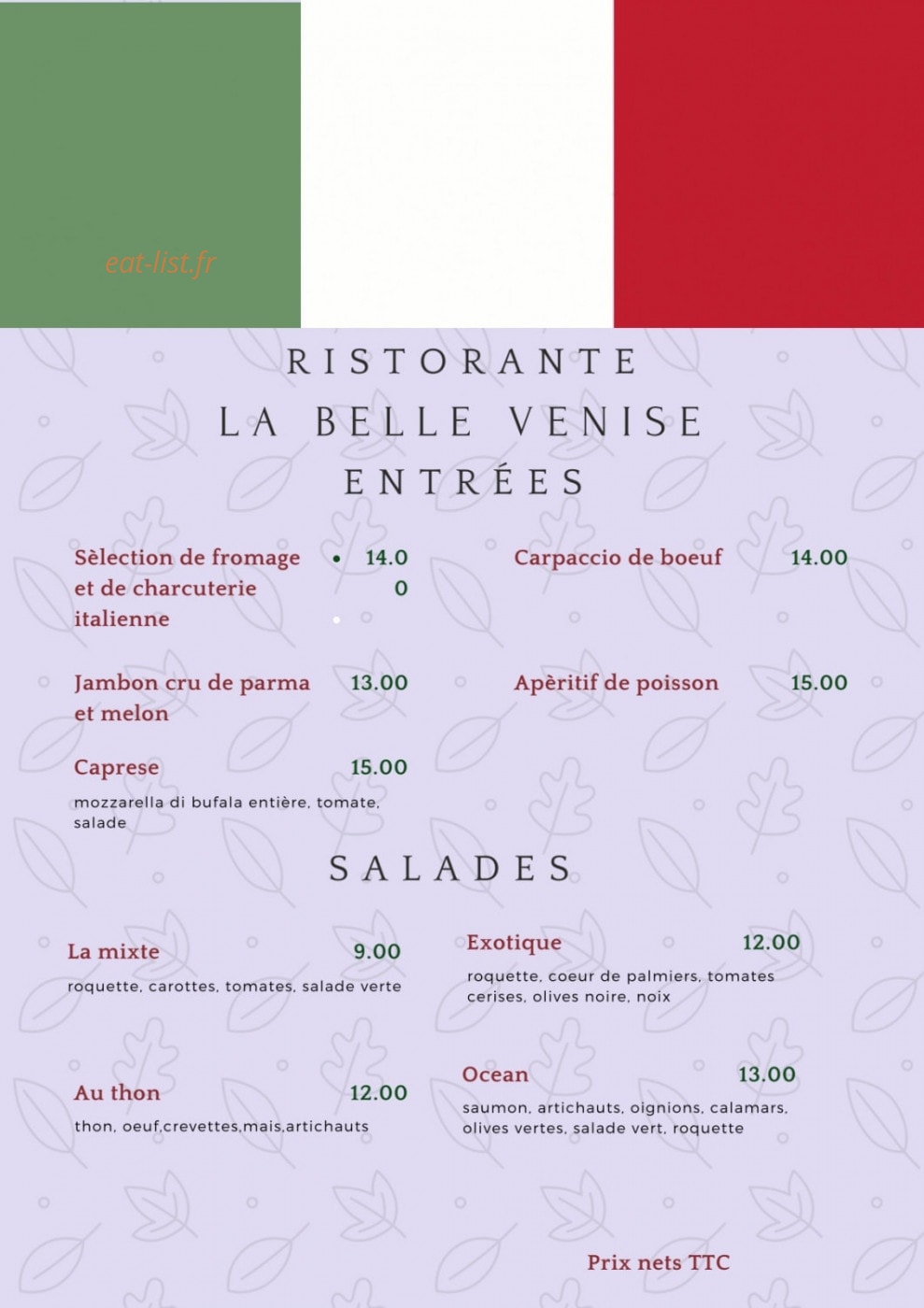 La Belle Venise — carte page 1