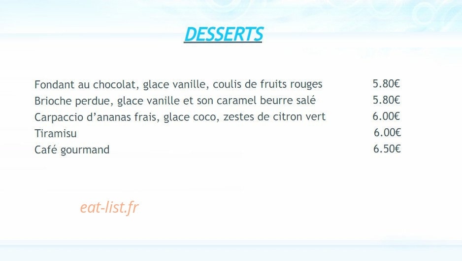 Carte et menu de Restaurant De La mer à Vielle Saint Girons — Les desserts