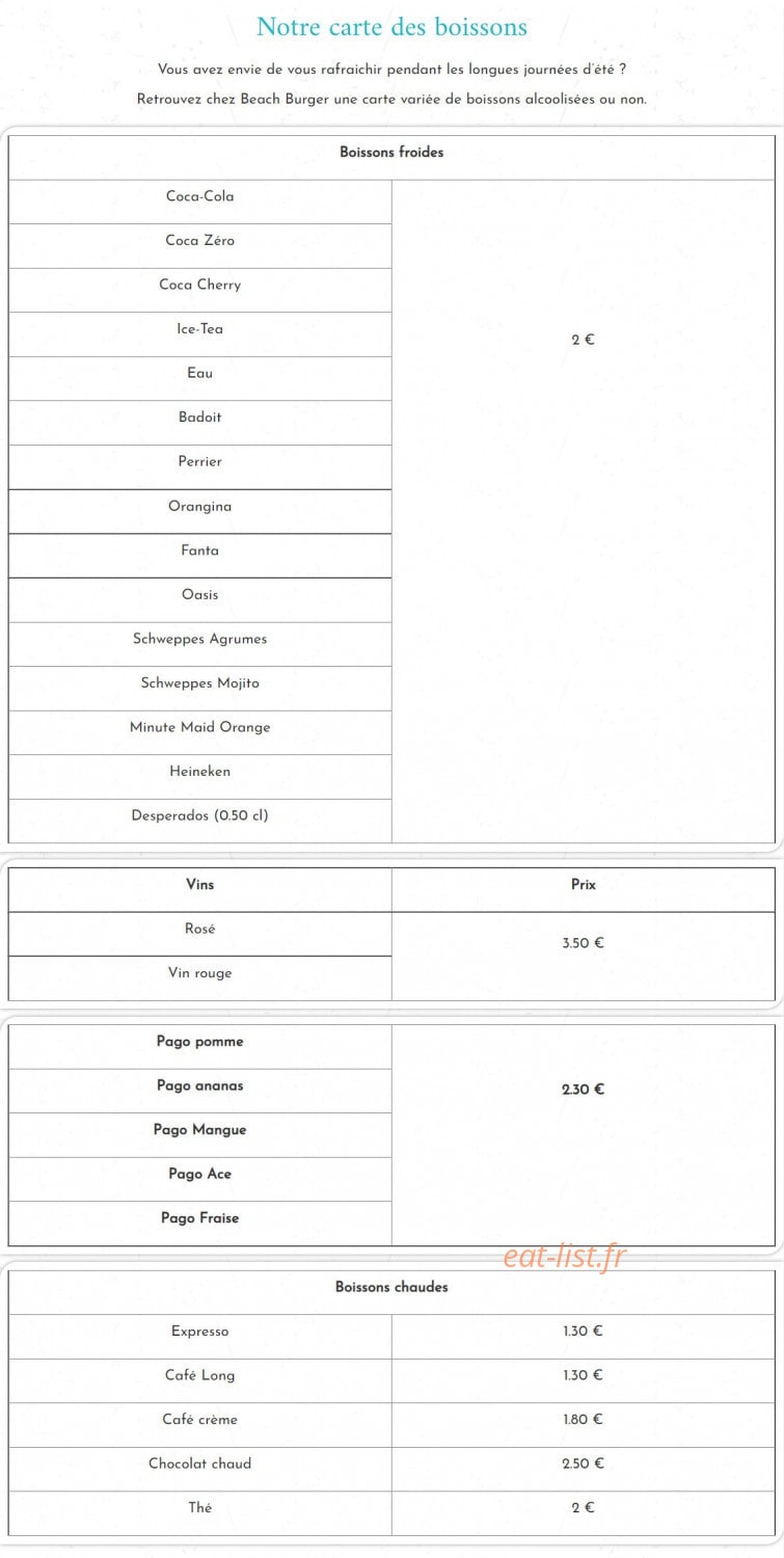 Beach Burger — carte page 4